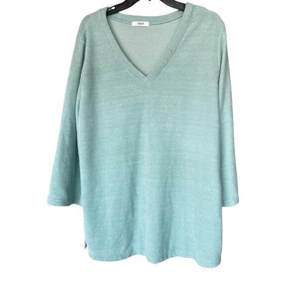 CHERISH pastel mint green waffle knit v neck Beachy Boho oversized pullover sz L